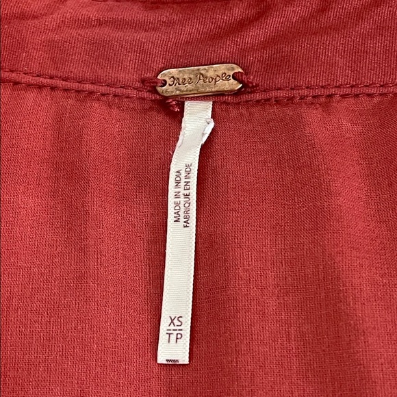 Free People Red Snap Front Boho Shirt Dress Long Sleeve Size XS Fits S/M - Picture 5 of 7